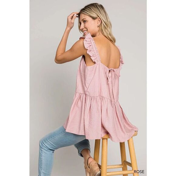 Cotton Bleu Pink Square Neck Ruffled Tank - Picture 7 of 7
